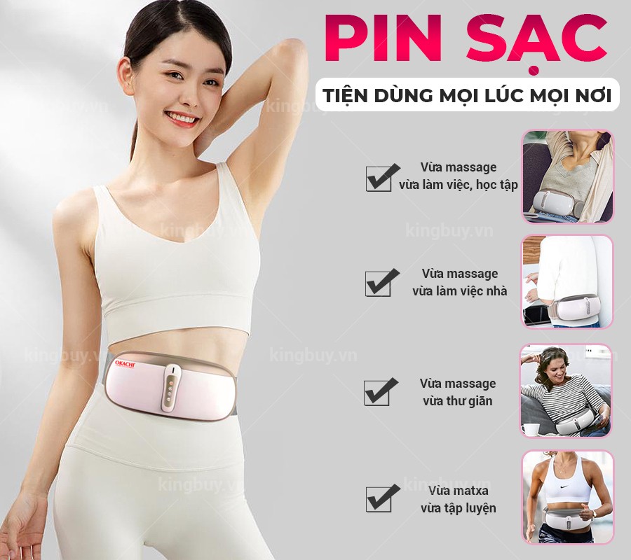 Máy massage bụng rung lắc hồng ngoại Okachi JP-95DC Plus pin sạc